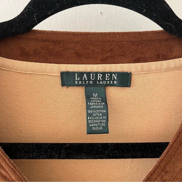 Lauren by Ralph Lauren Long Sleeve Top, Tan with Brown Suede Collar - Picture 2 of 3